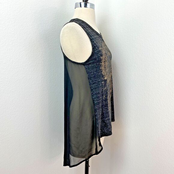 One Clothing Sheer Black Tribal Cow Skull Tank Top SM Biker Boho Festival Goth - Picture 7 of 8